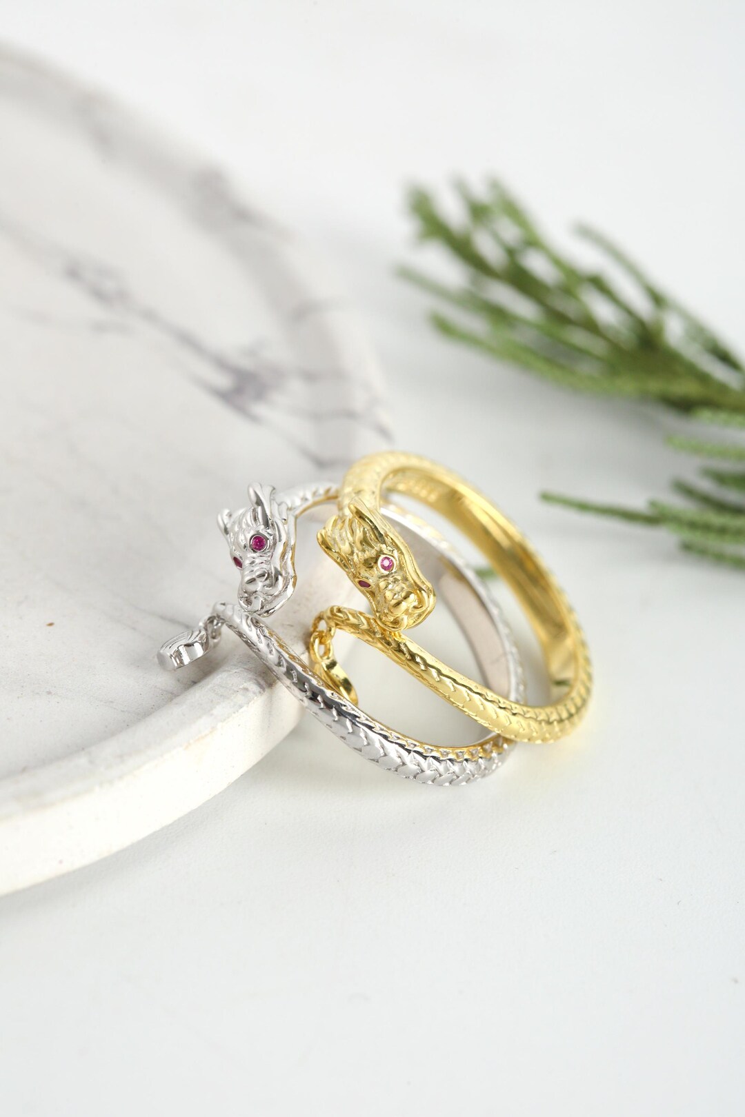 925 Sterling Silver Dragon & Phoenix Matching Couple Rings, Adjustable ...