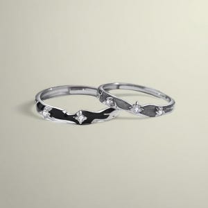 Anillos de pareja Starlight Companion que brillan en la oscuridad, en plata de ley 925, grabado gratuito, juego de anillos de promesa luminosos ajustables