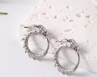 Pendientes 3D de Dragón en Plata Esterlina 925 • Joyería Dracónica • Pendientes de Plata Hechos a Mano • Regalo para Amantes de la Fantasía