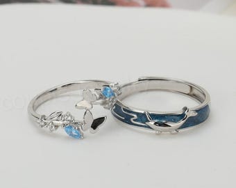 Bagues Papillon Assorties en Argent Sterling 925 Gravure Gratuite & Boîte Cadeau Bague Réglable Cadeaux Personnalisés Bague d'Anniversaire