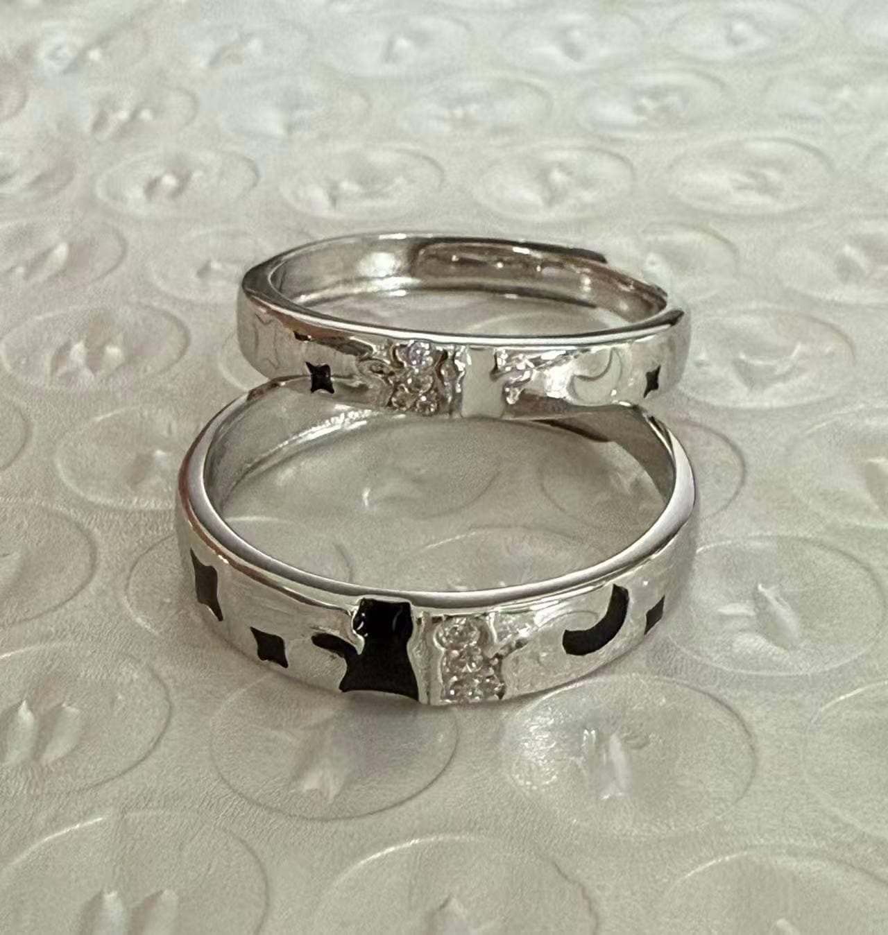 925 Sterling Silver Cat Couple Rings, Cute Matching Rings for Lovers ...