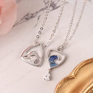 925 STERLING SILVER Together to the Mountains & Seas Matching Couple Necklaces Personalized Jewelry Couple Gifts Valentines Day Gift for Her