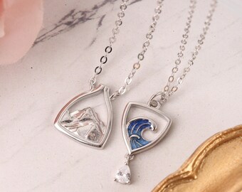 925 STERLING SILVER Together to the Mountains & Seas Matching Couple Necklaces Personalized Jewelry Couple Gifts Valentines Day Gift for Her