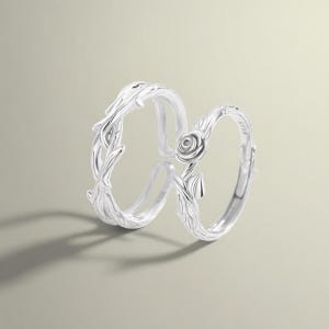 Eternal Bloom: Matchande parringar med rosenranka i 999 sterlingsilver, gratis graverad justerbar, vigselringset, specialanpassade smycken för par