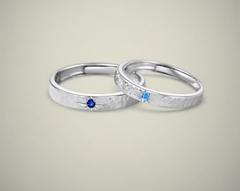 999 Sterling Silver Eternal Starlight Love Couple Rings, Free Engraved, Adjustable, Star Ring, Matching Rings, Anniversary Rings for Couple