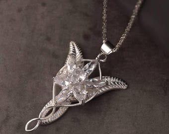 925 Sterling Silver Evenstar Arwen Necklace – Engraved Cubic