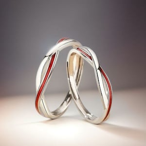 999 STERLING SILVER The Matchmaker's Red String Mobius Matching Rings • Engraved • Adjustable • Custom Gift • Valentine Day Gift for Her