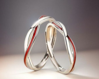 999 STERLING SILVER The Matchmaker's Red String Mobius Matching Rings • Engraved • Adjustable • Custom Gift • Valentine Day Gift for Her