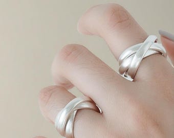 Anillo Giratorio de Plata de Ley 925 con Bandas Entrecruzadas, Anillos de Bandas Entrelazadas, Anillo Giratorio de Tres Bandas