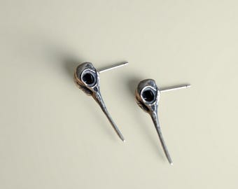 925 Sterling Silver Bird Skull Stud Earrings, Unisex Gothic Raven Skull Earrings, Punk Alternative Jewelry, Witchcore Dark Academia Gift