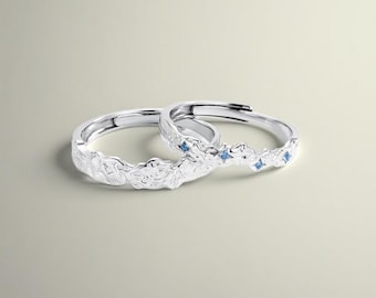 999 Sterling Silver Couple Rings: Blue CZ Southern Star Promise Rings