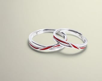 Zestaw pierścionków zaręczynowych ze srebra próby 925 z czerwonym sznurkiem; regulowany, darmowy grawer, czerwony pierścionek, pierścionki rocznicowe dla par, pasujące pierścionki