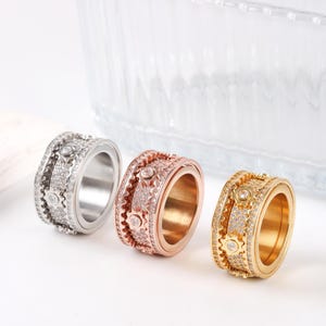 925 STERLING ZILVER Tandwiel Fidget Paar Ringen • Draaibare Tandwiel Ring • Angst Ring • Stressverlichtende Ring • Zilveren Mechanische Ring