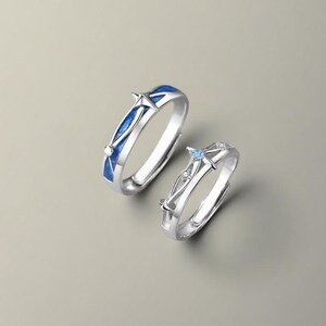 925 STERLING SILVER Star Matching Rings • Free Engraved • Adjustable ...