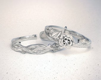 Thorn & Rose Partnerringe in 925 Sterling Silber • Kostenlose Gravur • Offener Ring • Paar Ringe • Rosenring • Individuelles Geschenk • Geschenk für Sie