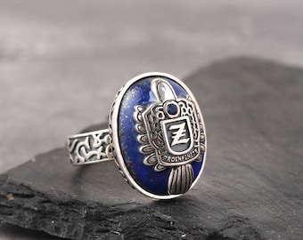 Natuurlijke Lapis Lazuli Ring in 925 Sterling Zilver, Damon Salvatore's Daglicht Ring, Vampire Diaries Ring, Aangepaste Oud-Engelse Alfabet