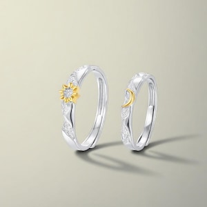 Sterling Silver Sun & Moon Couple Rings: Yin Yang Celestial Jewelry