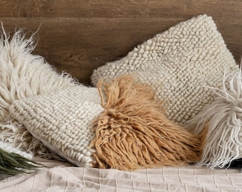 Wool pillow Organic wool pillow Shaggy wool pillow cover linen Pillow Cover 18" x 18"