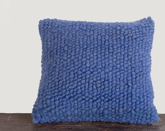 Handwoven Blue Wool Pillow Cushion Pillow Cover linen Pillow Cover 18" x 18"