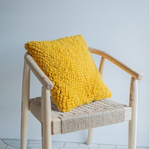 Poszewka na poduszkę z żółtej wełny tkana ręcznie: 18" poduszka lniana (45х45 cm) zdjęcie 1