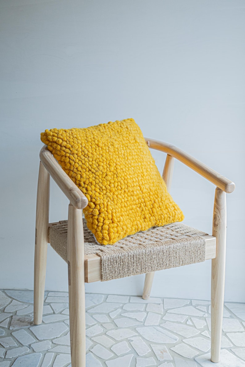 Poszewka na poduszkę z żółtej wełny tkana ręcznie: 18" poduszka lniana (45х45 cm) zdjęcie 1