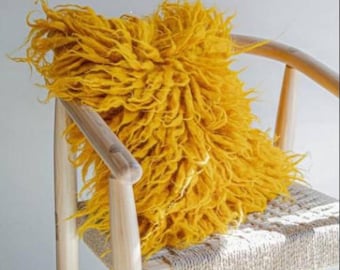 Shaggy Wool Pillow: Boho Textured Organic Linen Cover (18x18)