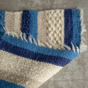 Blue wool rug, striped kitchen floor mat, throw bathroom kilim rug, nautical nursery decor, area runner rug, modern home decor image 6