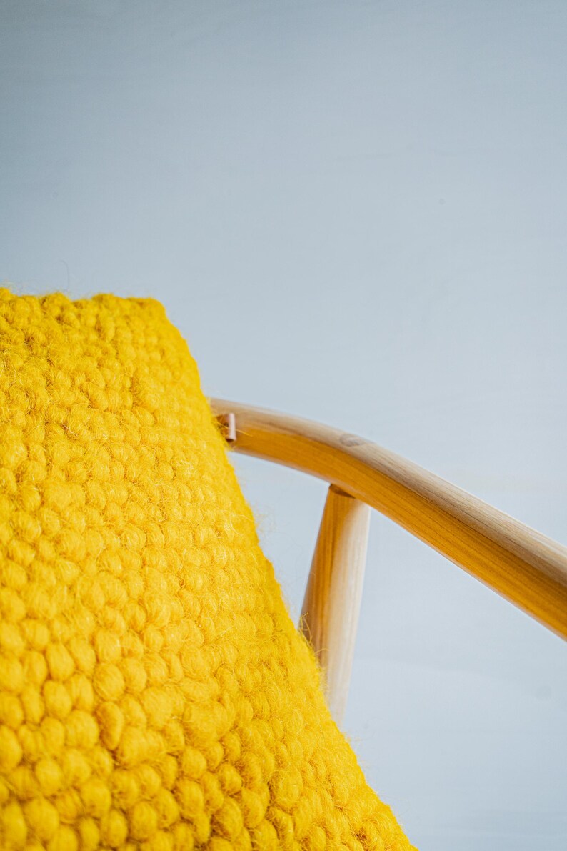 Poszewka na poduszkę z żółtej wełny tkana ręcznie: 18" poduszka lniana (45х45 cm) zdjęcie 5