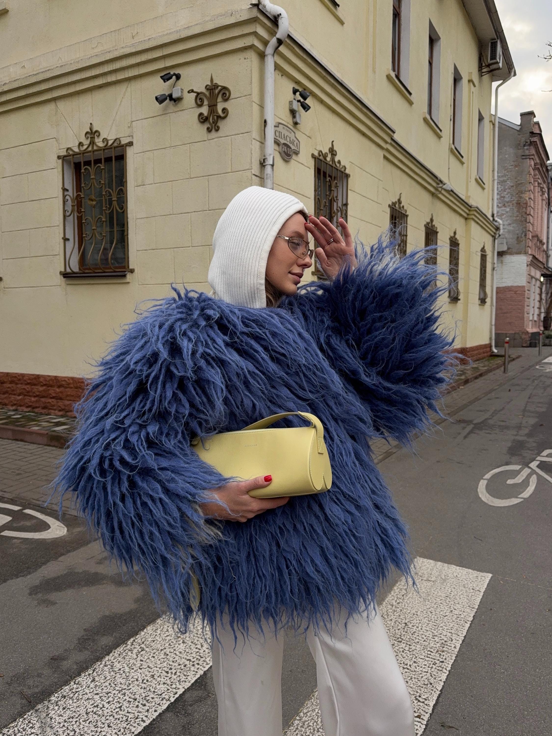 ANOGH◆WOOL SHAGGY JACKET COART BLUE Handwoven Short Shaggy Wool Jacket: Oversized Carpathian Coat - Etsy