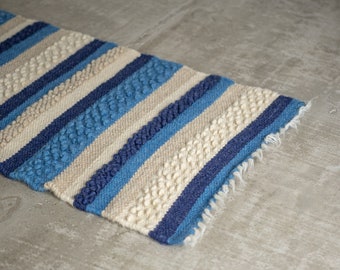 Blue wool rug, striped kitchen floor mat, throw bathroom kilim rug, nautical nursery decor, area runner rug, modern home decor