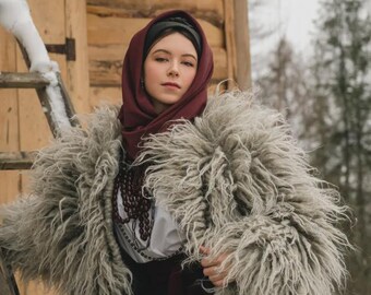 Handmade Long Shaggy Wool Jacket: Oversized Carpathian Coat, Gunya