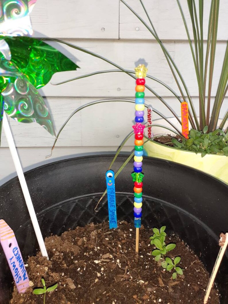 Beaded Plant Garden Stakes Decorative Garden Accessories Etsy