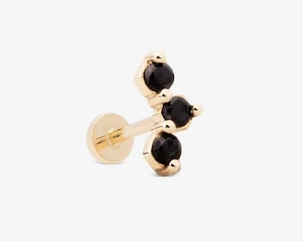 14k Gold Black Moissanite Stud Earring, Conch Cartilage Flatback Labret