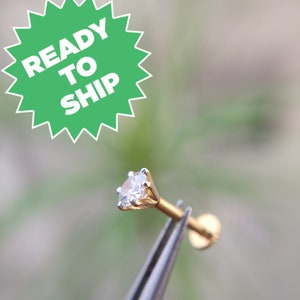 14Kt Gold 0,10 Ct Diamant Ohrringe, echte natürliche Diamant Ohrringe, Knorpel, Tragus, Helix, Conch Labret Ohr-Piercing mit Innengewinde