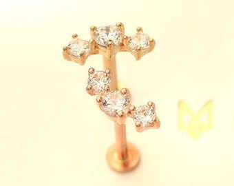 Winziger Gold Kletterer Ohrring mit echtem Diamant, Zierlicher Helix Ohrstecker, 14K Massiv Gold Ohr Kletterer, Minimalistischer Knorpelohrring