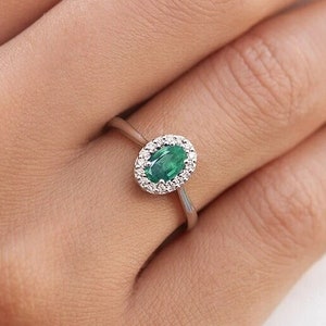 NATÜRLICHER SMARAGD RING, Diamant Smaragd Goldring, Smaragd Verlobungsring, Jubiläumsgeschenk für sie, Kolumbianischer Smaragd, 14k Gold Smaragdring