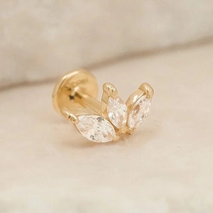 14K Solid Gold Marquise Lab Diamond Stud Earrings Small Diamond Cartilage Stud Earrings Internally Threaded Flat Back Earrings Gifts for her