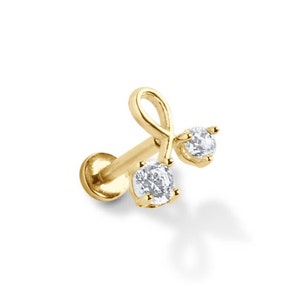 14k Gold Echte Diamant Kurve Labret Piercing, 14K Massivgold, Tragus, Knorpel, Helix, Conch, Ohrstecker, Innen gefädeltes Piercing