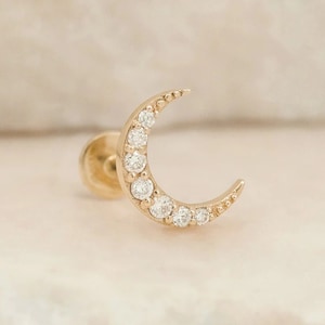 14k Solid Gold Diamond Moon Studs, Moon Earrings, Moon Stud Earrings, Crescent Moon Studs, Tiny Dainty Stud Earrings, Minimalist Earring