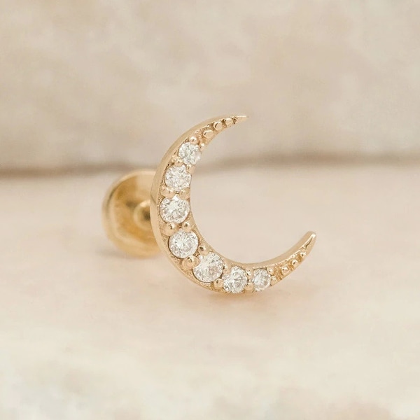 14k Solid Gold Diamond Moon Studs, Moon Earrings, Moon Stud Earrings, Crescent Moon Studs, Tiny Dainty Stud Earrings, Minimalist Earring