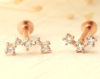 ◆STONEHENgE◆ DAL 14K Diamond Piercing M0786D Single 14k Solid Gold Solitaire Diamond Cartilage Earring Labret