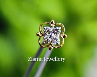 Dainty Flower Diamond Earring | Natural Diamond Stud Earring For Women | 14Kt Solid Gold Flower Shaped Diamond Stud Earring Gift For Her