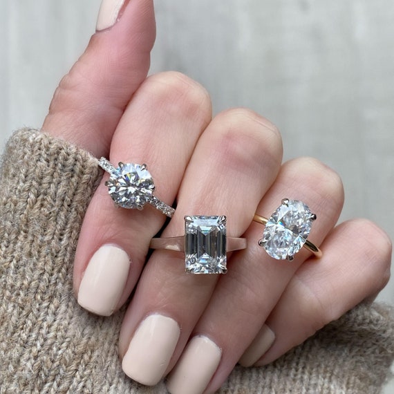 Crushed Ice Oval Moissanite Ring Two Tone Prong Set Etsy Canada