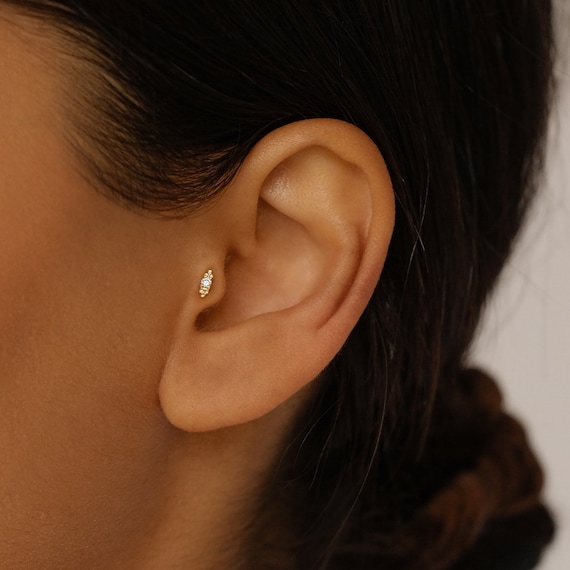 Mejuri 14K White Gold Stud Earrings: Mini Lotus Studs White Gold | White Sapphire