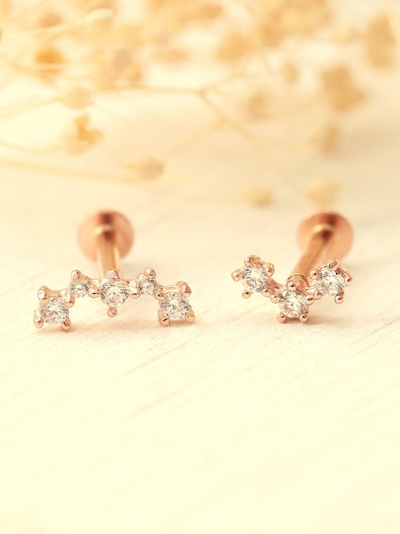 ◆STONEHENgE◆ DAL 14K Diamond Piercing M0786D Single 14K Solid Gold Lined Genuine Diamond Prongs Setting Ear Stud