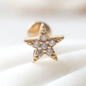14k Gold Diamant Stern Ohrstecker, Echter Diamant Stern Form Ohrringe, Diamant Celestial Ohrstecker, 14k Gold Stern Ohrringe für Frauen