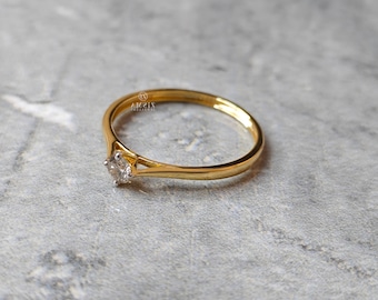 Dainty Diamond Ring, Solid 14K 18K Gold, 0.14 Carat Diamond Ring, Small Engagement Ring, Promise Ring, Minimalist Rings, Gold Solitaire Ring