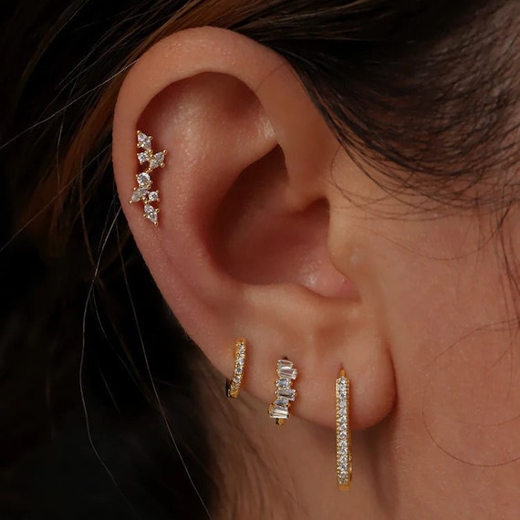 Leaf Ear Climber in 14k Solid Gold For Women, Ear Cuff, Cartilage Climber, Bridal Jewelry, Marquise Moissanite Ear Climber Earrings