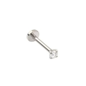 14kt Solid Gold 0,03 Karat Echter Diamant Ohrstecker, intern Threaded Flatback Labret Stud