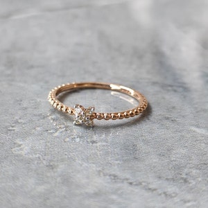 14k Solid Gold Diamond Ring, Genuine Diamond Ring, White Diamond, Slim Ring, Minimalist Ring, Gemstone Ring, Tiny Diamond Ring, Diamond Ring